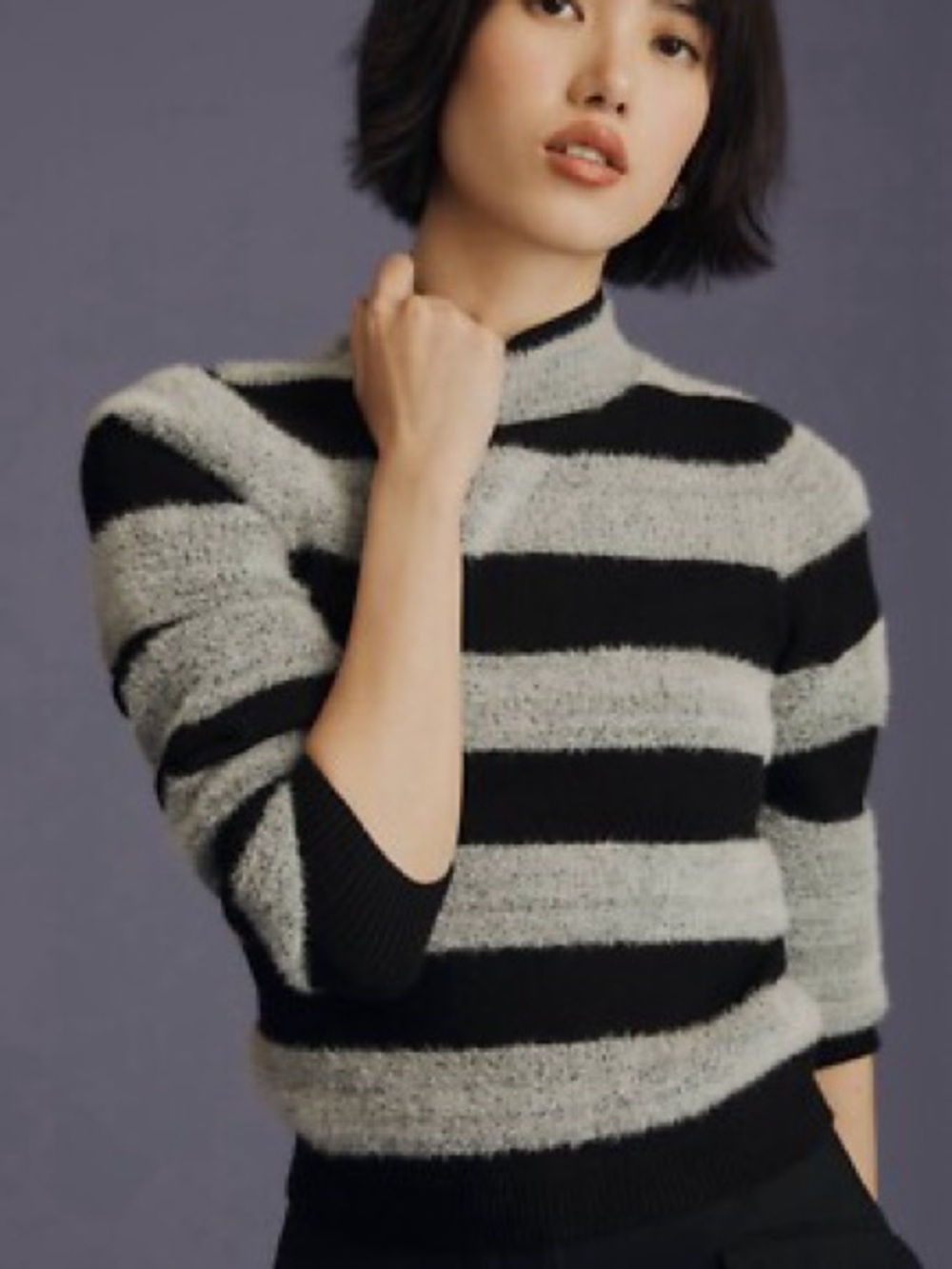 Anthropologie Maeve Fuzzy Black and Gray Sweater